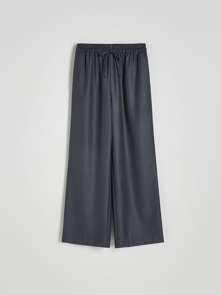 Wide-leg tie-waist trousers - light grey - RESERVED - 5