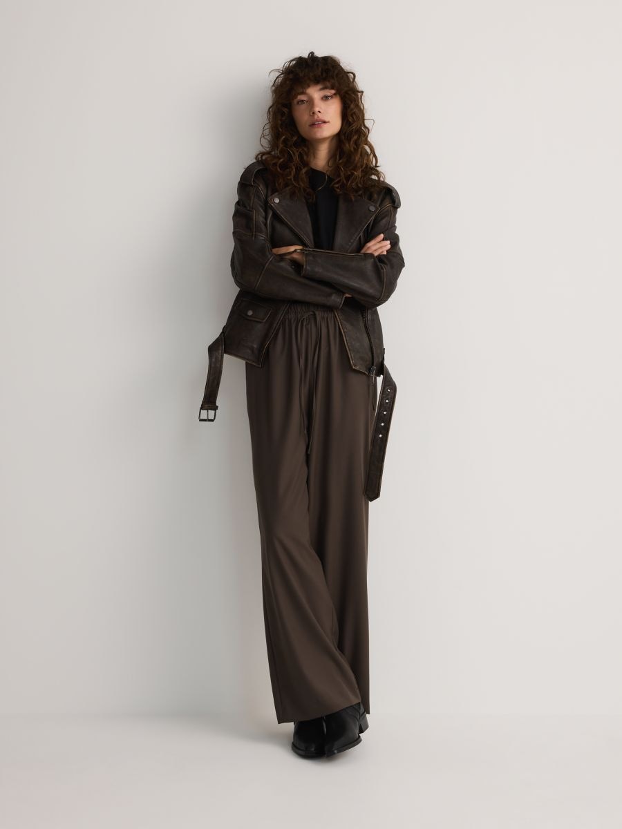 Wide-leg tie-waist trousers - brown - RESERVED - 2