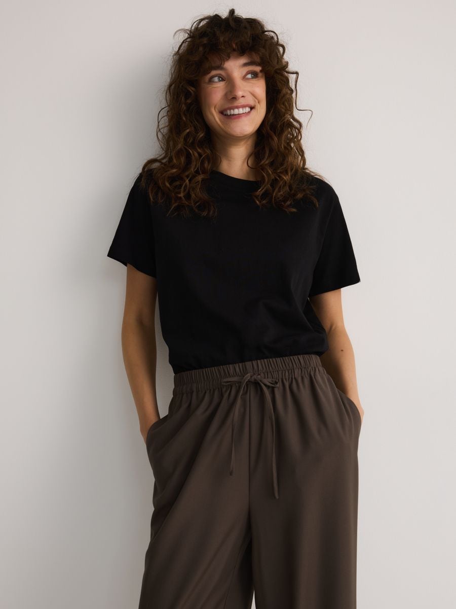 Wide-leg tie-waist trousers - brown - RESERVED - 4
