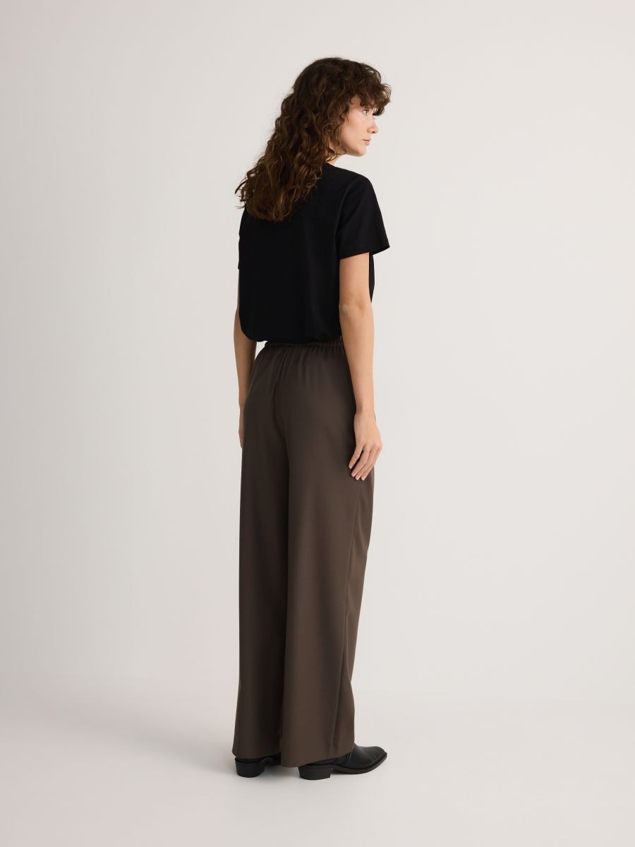 Wide-leg tie-waist trousers - brown - RESERVED - 3