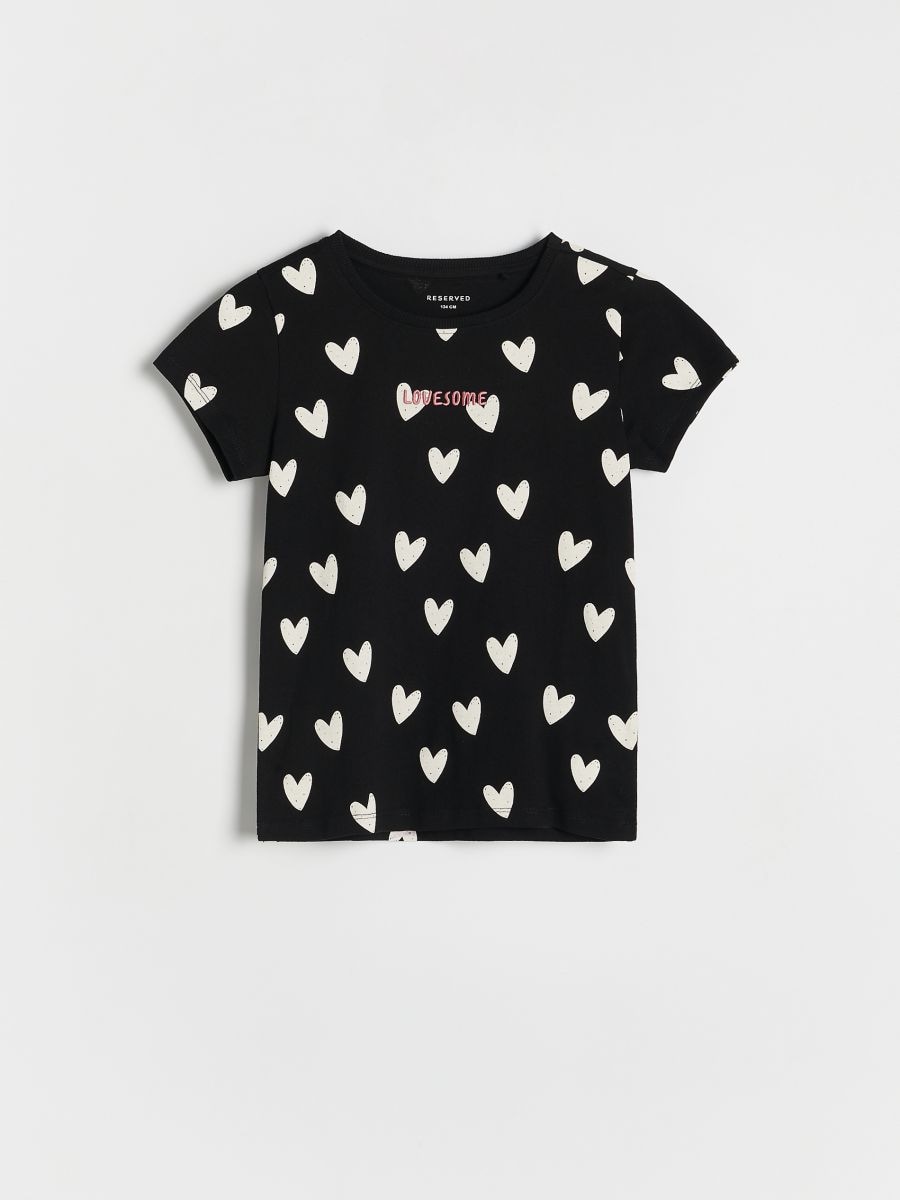 Heart pattern cotton T-shirt - black - RESERVED - 2
