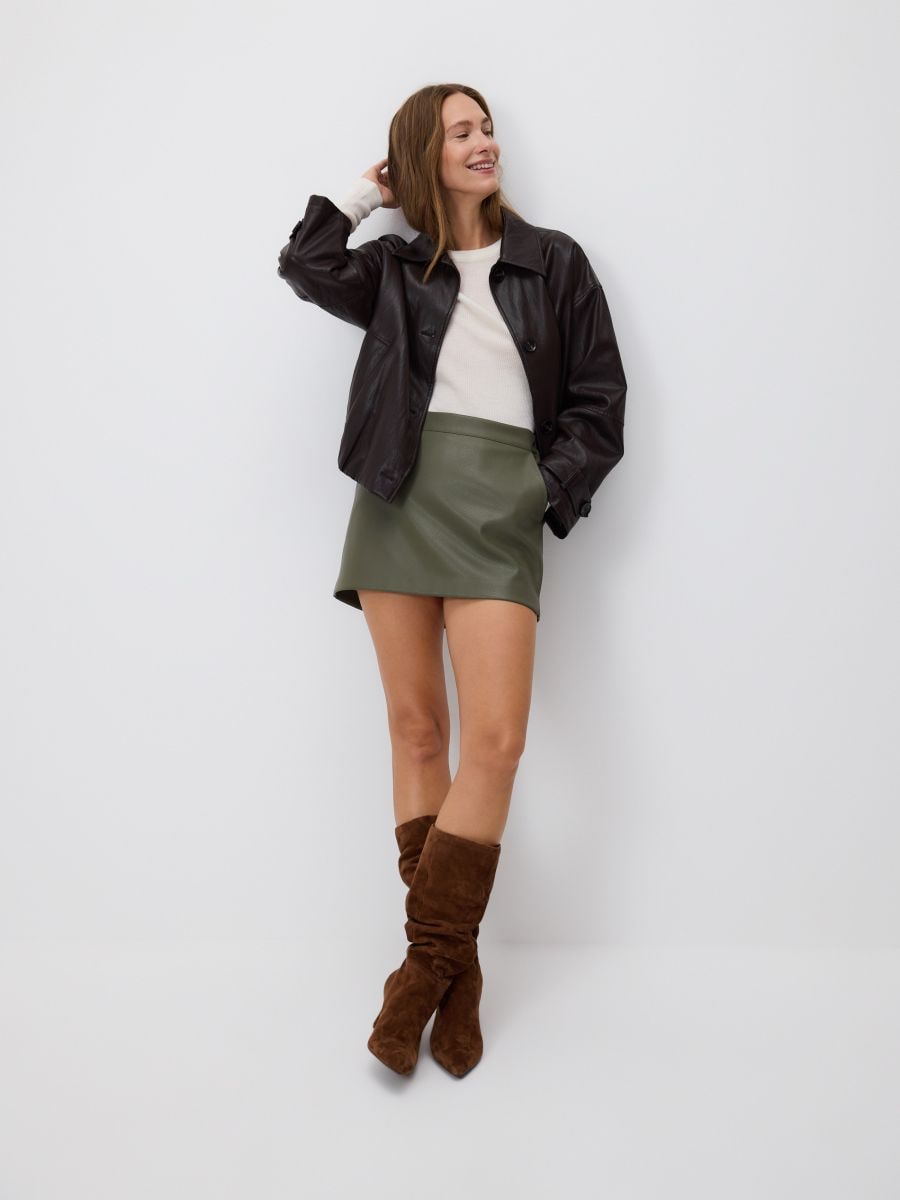 Skort van imitatieleer - bruingroen - RESERVED