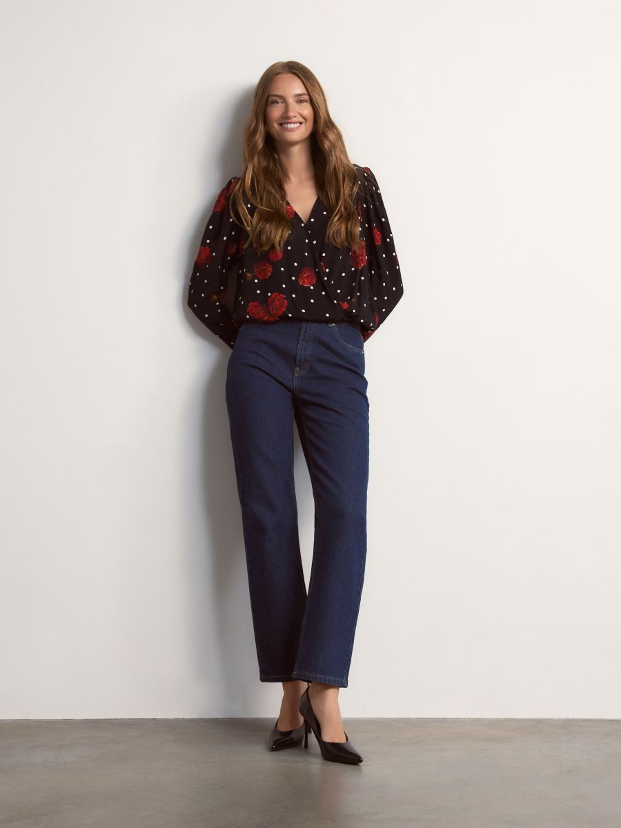 Patterned viscose blouse - black - RESERVED