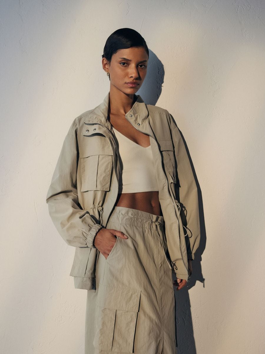 Nylon jacket with stand up collar - beige - RESERVED - 4
