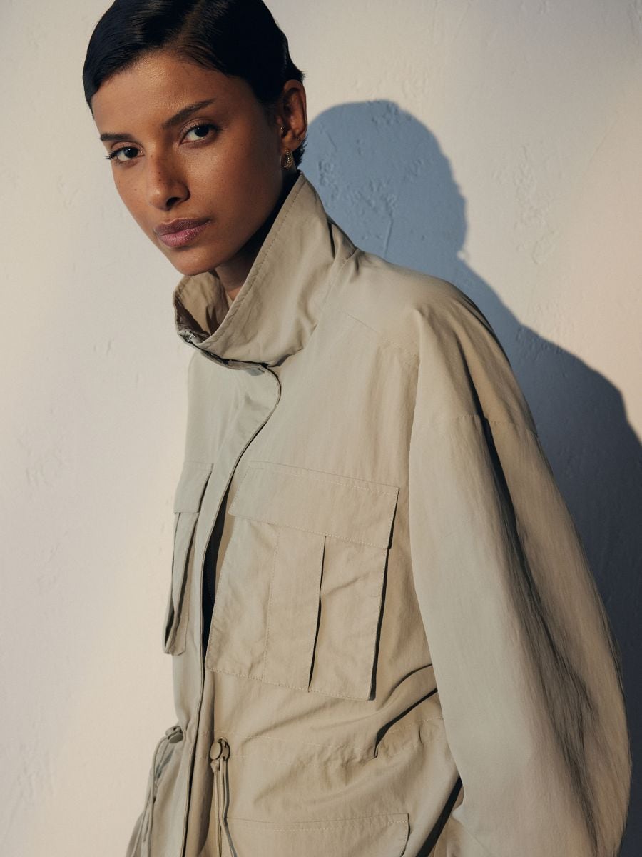 Nylon jacket with stand up collar - beige - RESERVED - 7