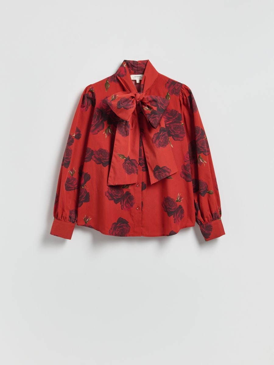 Cotton shirt with tie detail - red - RESERVED