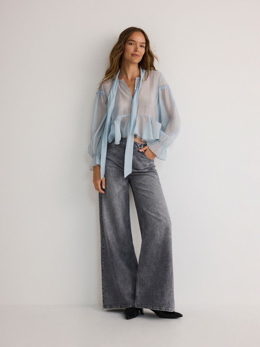 Shirt with ruffle detail - pale blue - RESERVED - 2