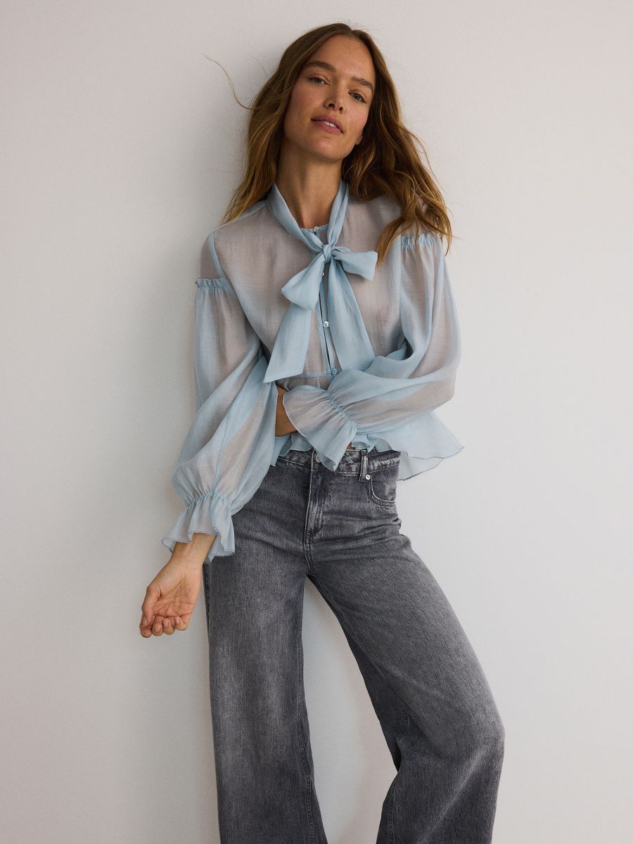 Shirt with ruffle detail - pale blue - RESERVED - 5