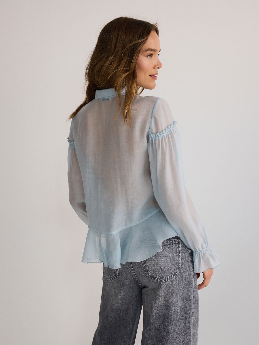 Shirt with ruffle detail - pale blue - RESERVED - 4