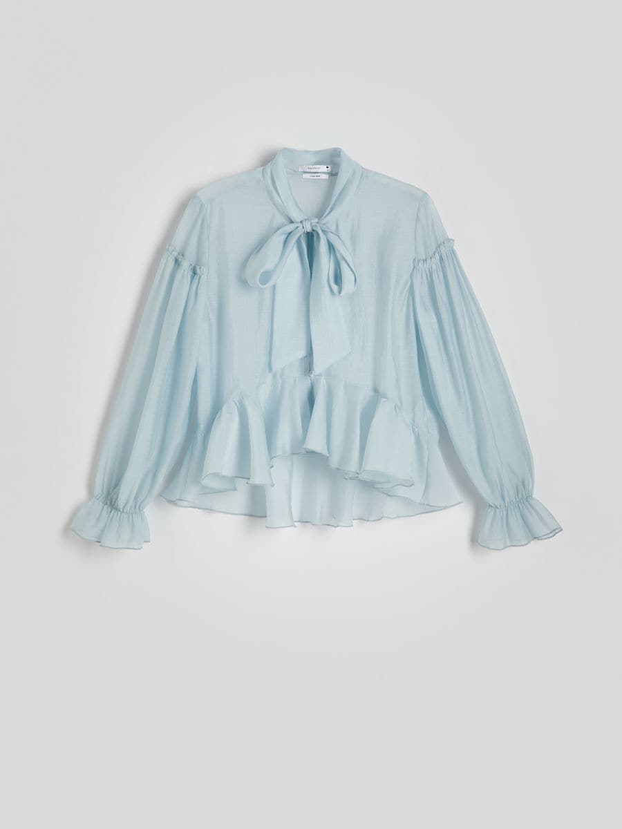 Shirt with ruffle detail - pale blue - RESERVED - 6