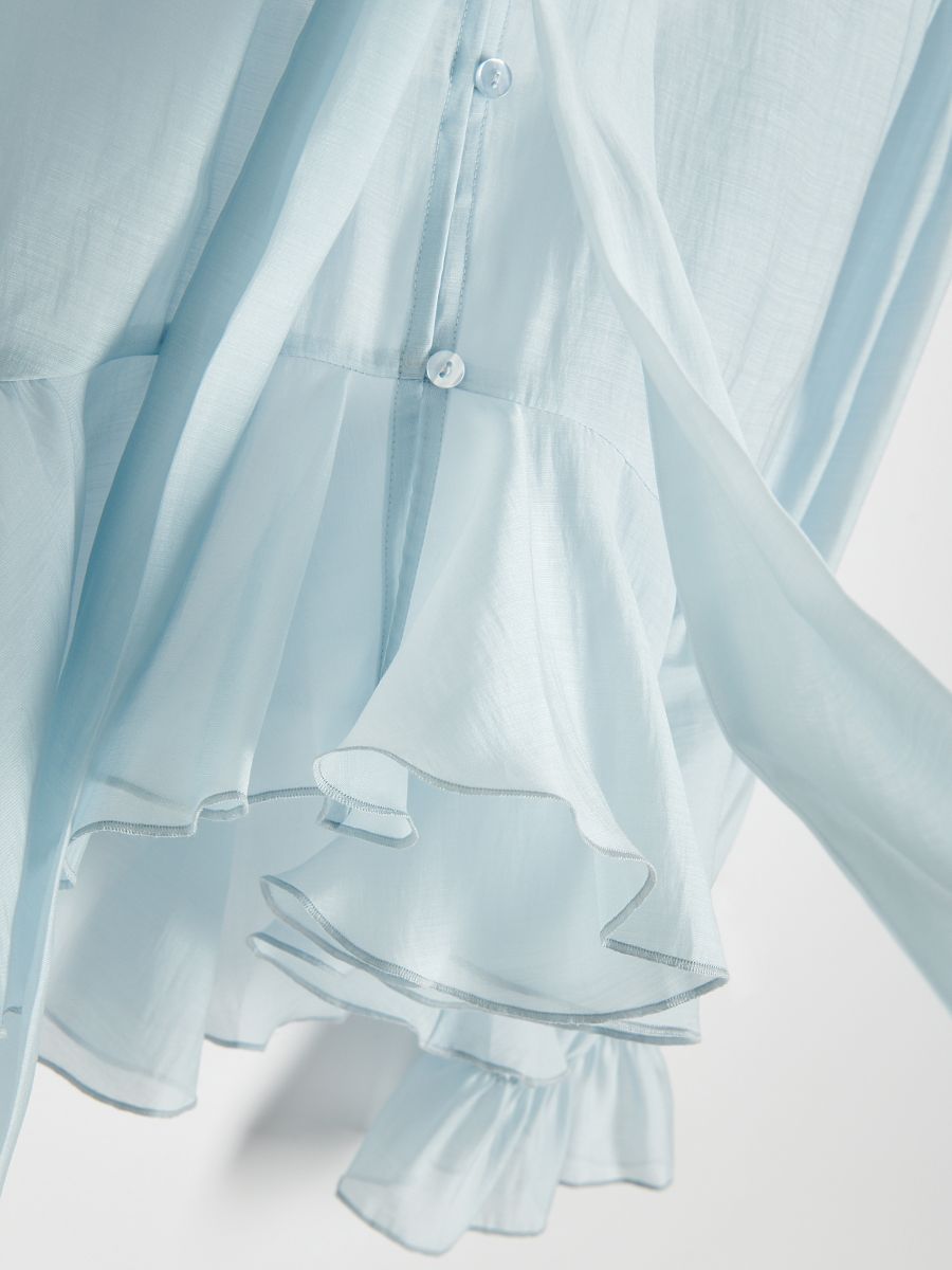 Shirt with ruffle detail - pale blue - RESERVED - 7