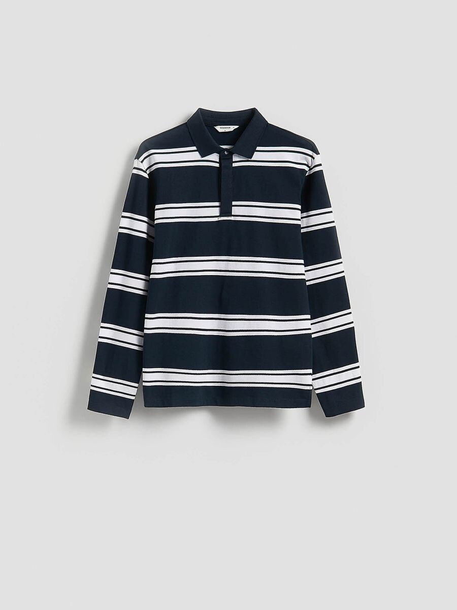 Comfort polo majica na pruge - mornarsko - RESERVED