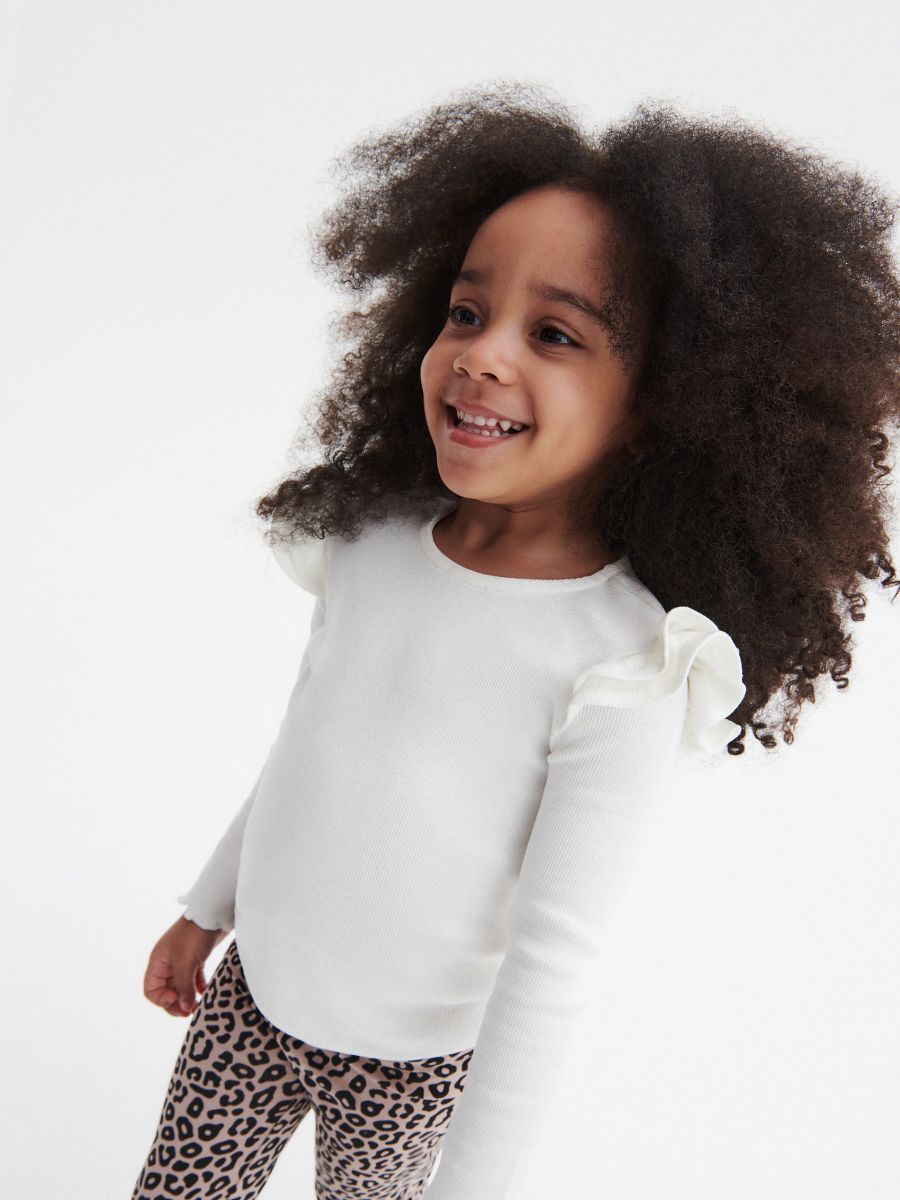 Long sleeve T-shirt with lettuce trim hemline and cuffs - cream - RESERVED - 3