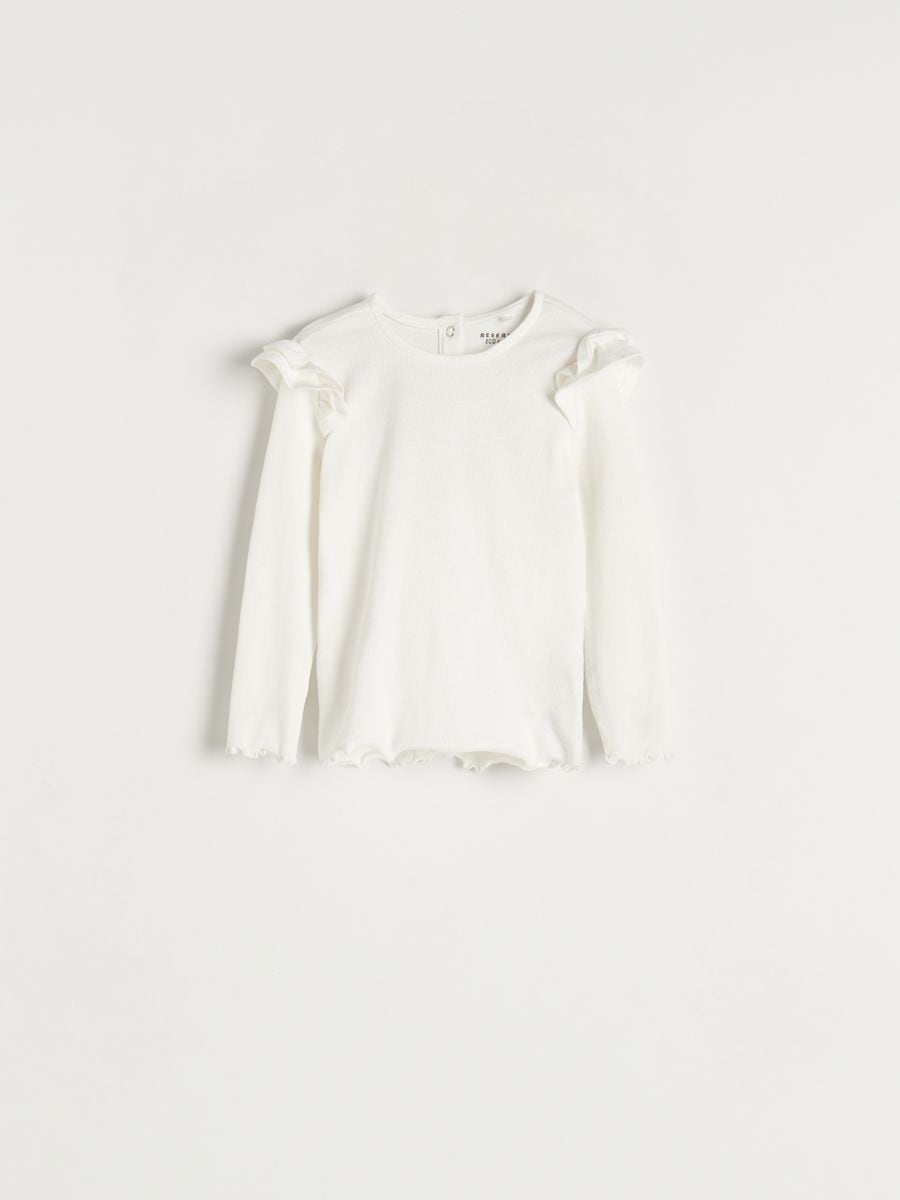 Long sleeve T-shirt with lettuce trim hemline and cuffs - cream - RESERVED - 2