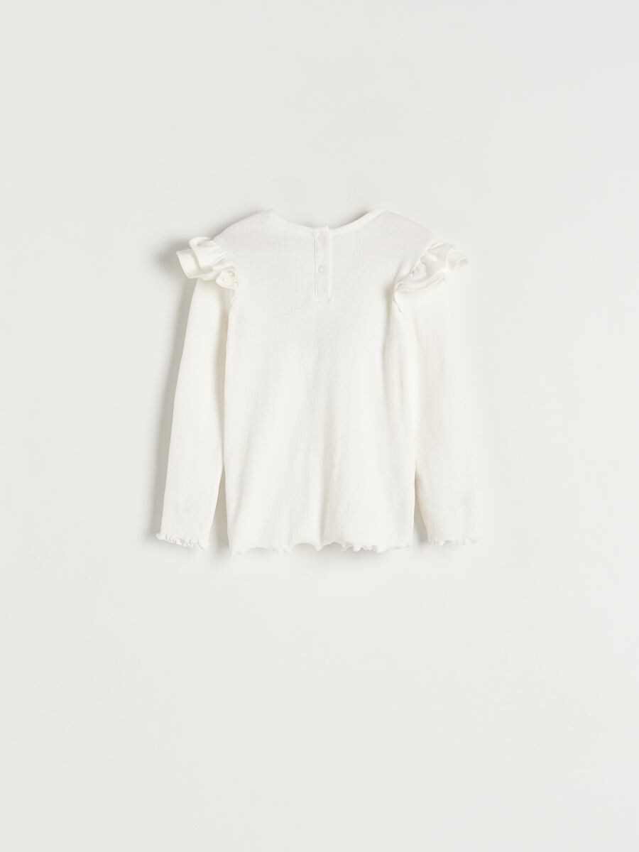 Long sleeve T-shirt with lettuce trim hemline and cuffs - cream - RESERVED - 4