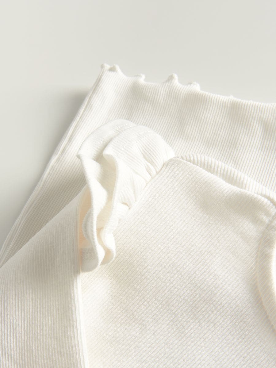 Long sleeve T-shirt with lettuce trim hemline and cuffs - cream - RESERVED - 5