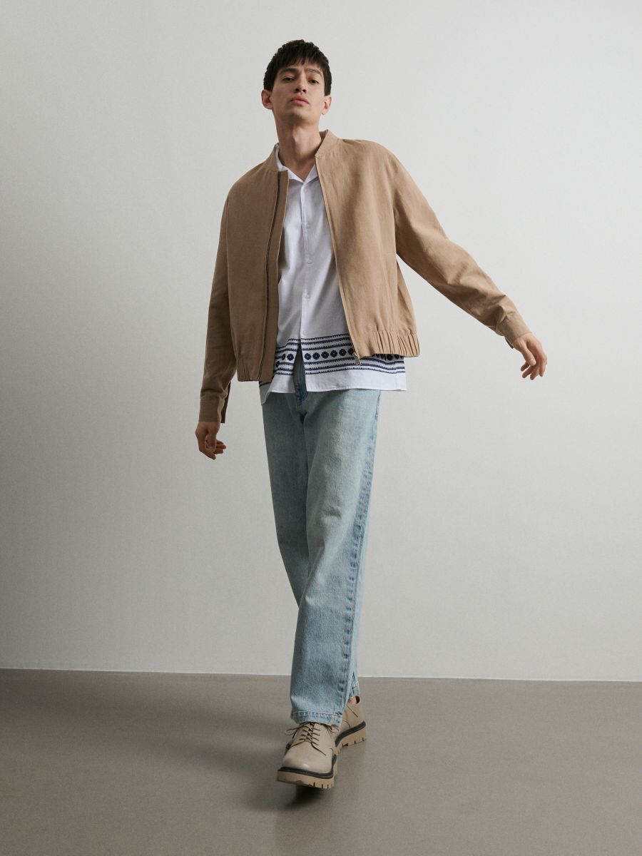 Linen-Blend Bomber Jacket