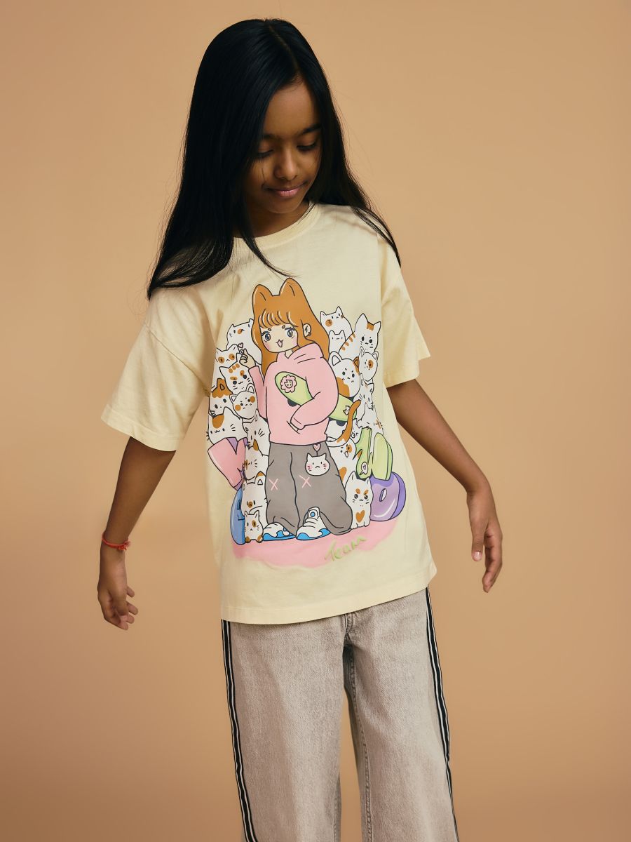 Cotton T-shirt with print - beige - RESERVED - 5
