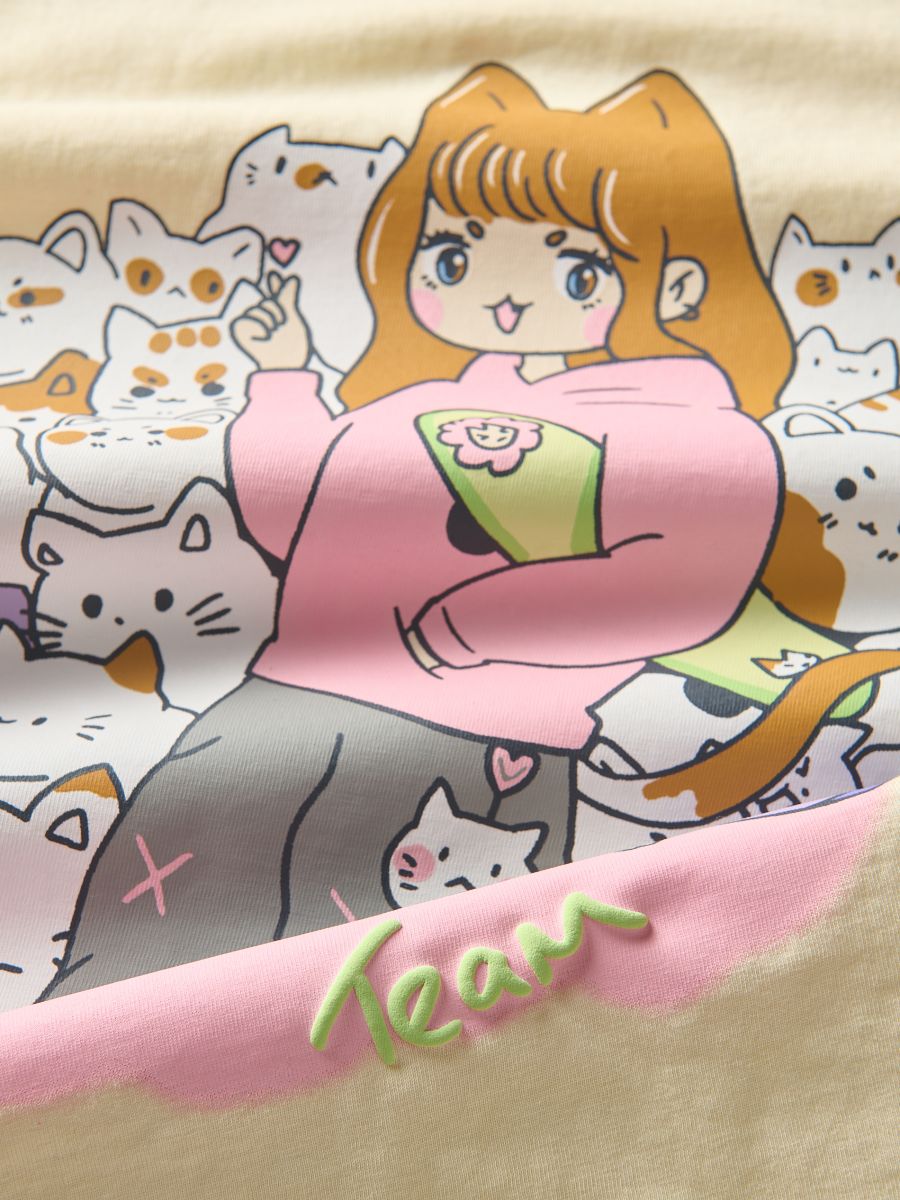 Cotton T-shirt with print - beige - RESERVED - 3