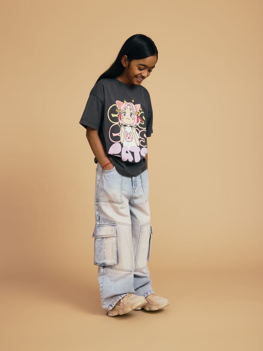 Cotton T-shirt with print - dark grey - RESERVED - 2