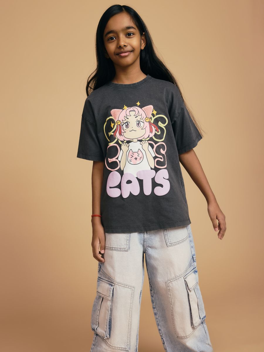 Cotton T-shirt with print - dark grey - RESERVED - 3