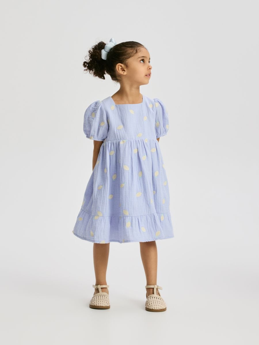 Muslin dress with embroidery detailing - pale blue - RESERVED