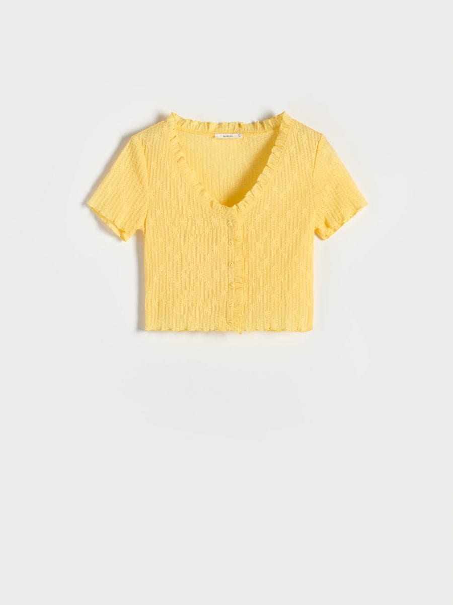 Blouse with embossed pattern - light yellow - RESERVED - 3