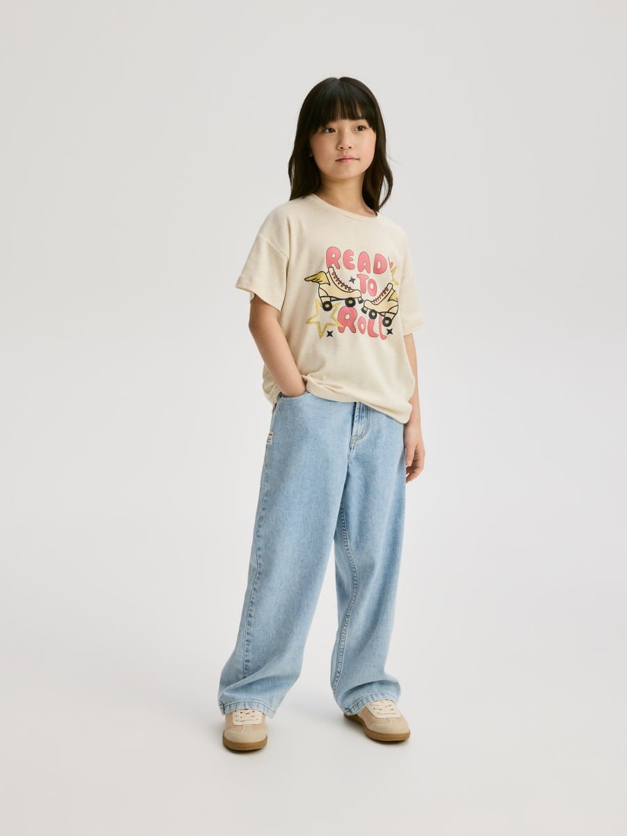 Cotton T-shirt with print - beige - RESERVED - 2
