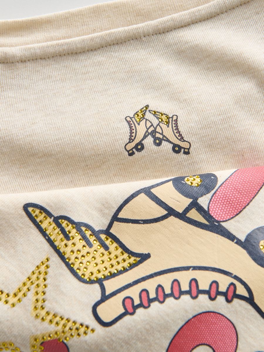 Cotton T-shirt with print - beige - RESERVED - 4