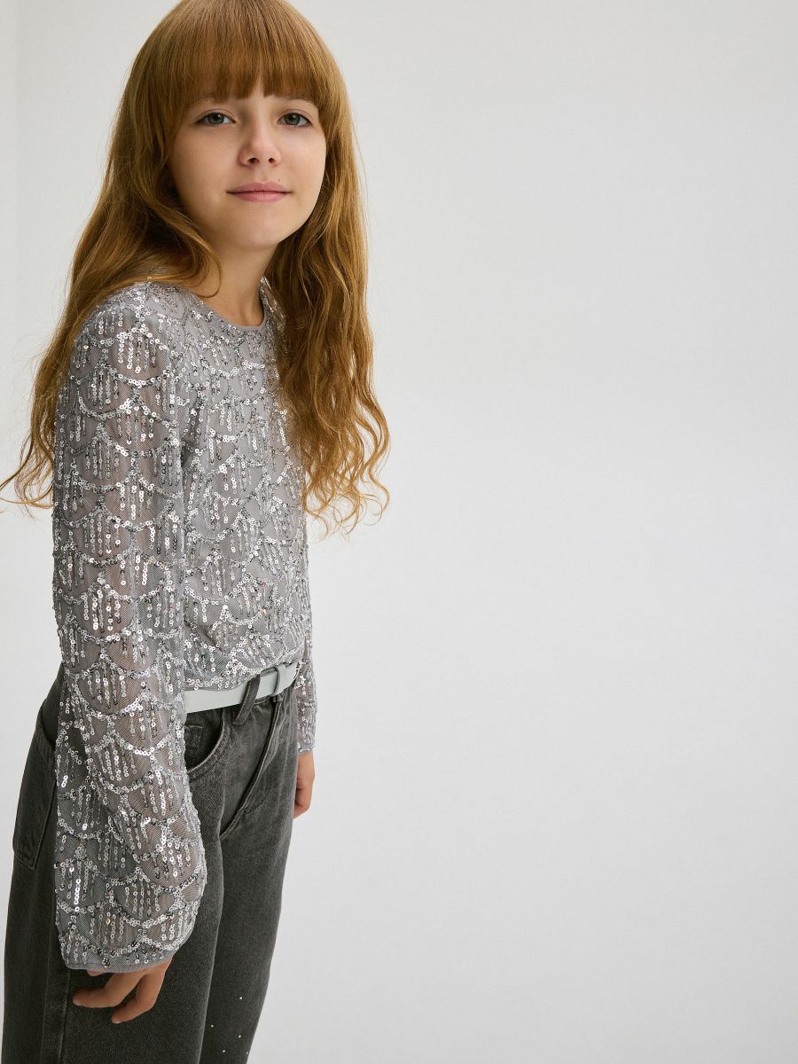 Sequin blouse - light grey - RESERVED - 2