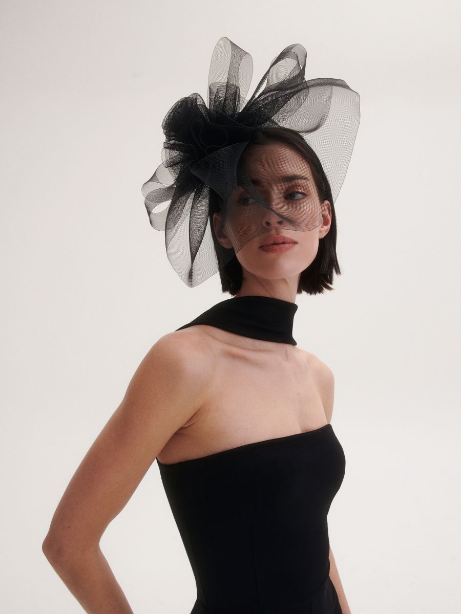 Flower motif fascinator - black - RESERVED - 3
