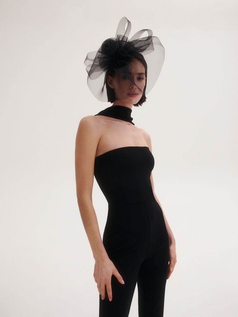 Flower motif fascinator - black - RESERVED - 4