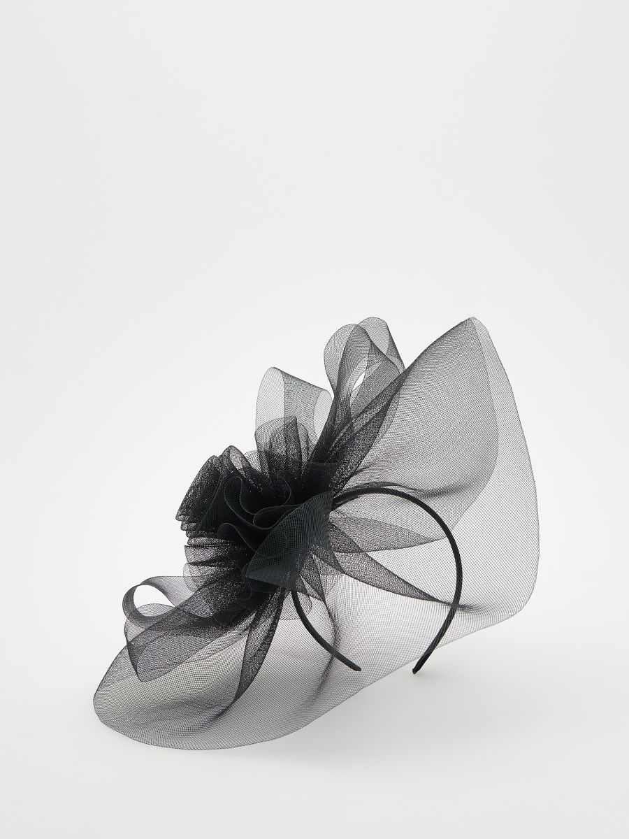 Flower motif fascinator - black - RESERVED - 5