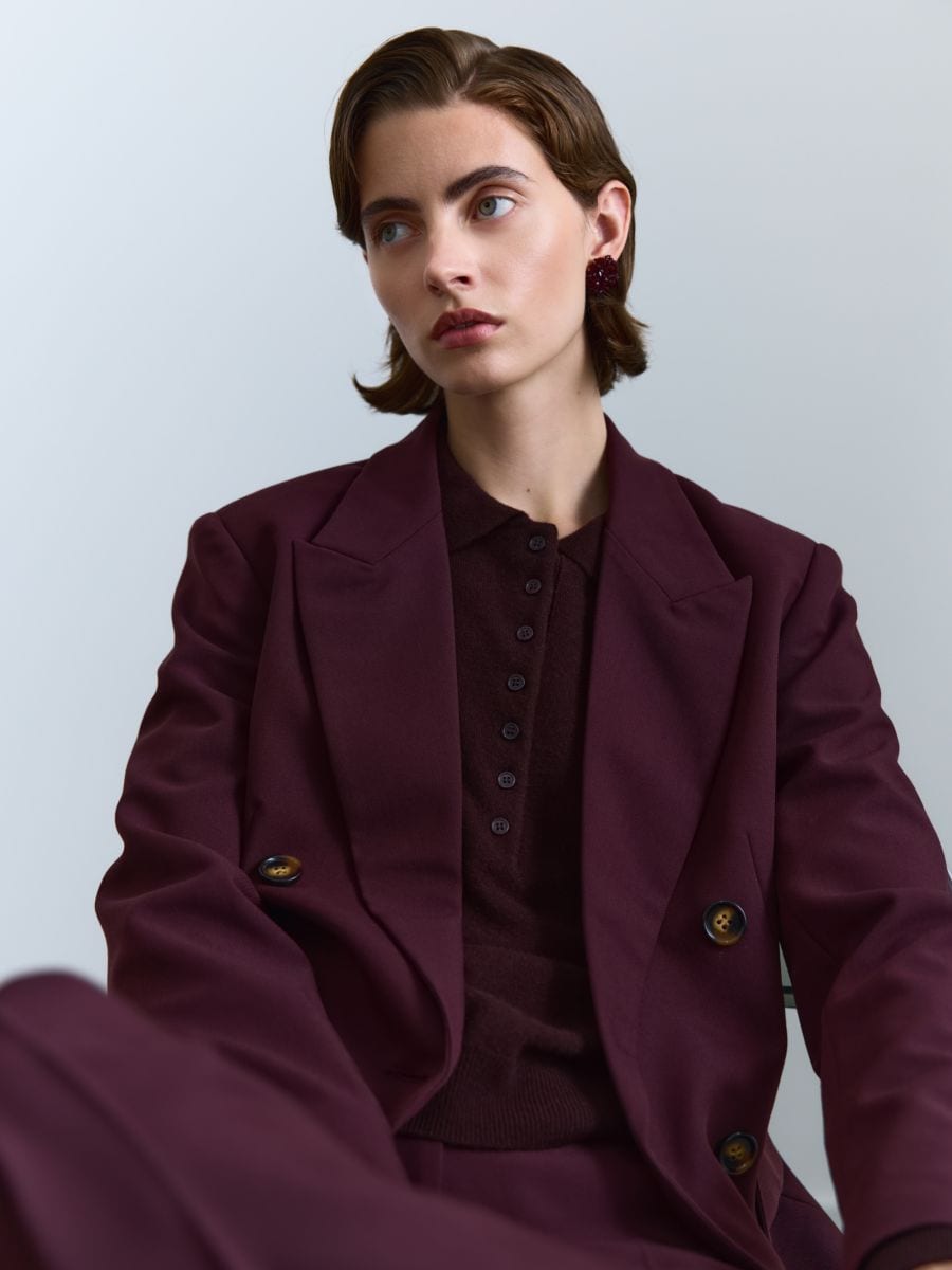 Double-breasted jacket - burgundy - RESERVED