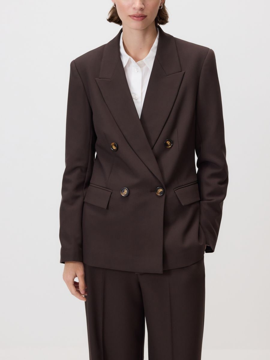 Double-breasted jacket - dark brown - RESERVED