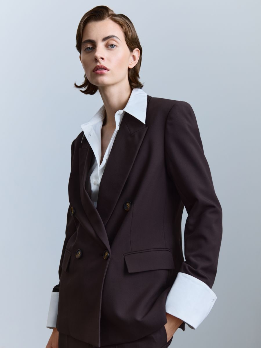 Double-breasted jacket - dark brown - RESERVED