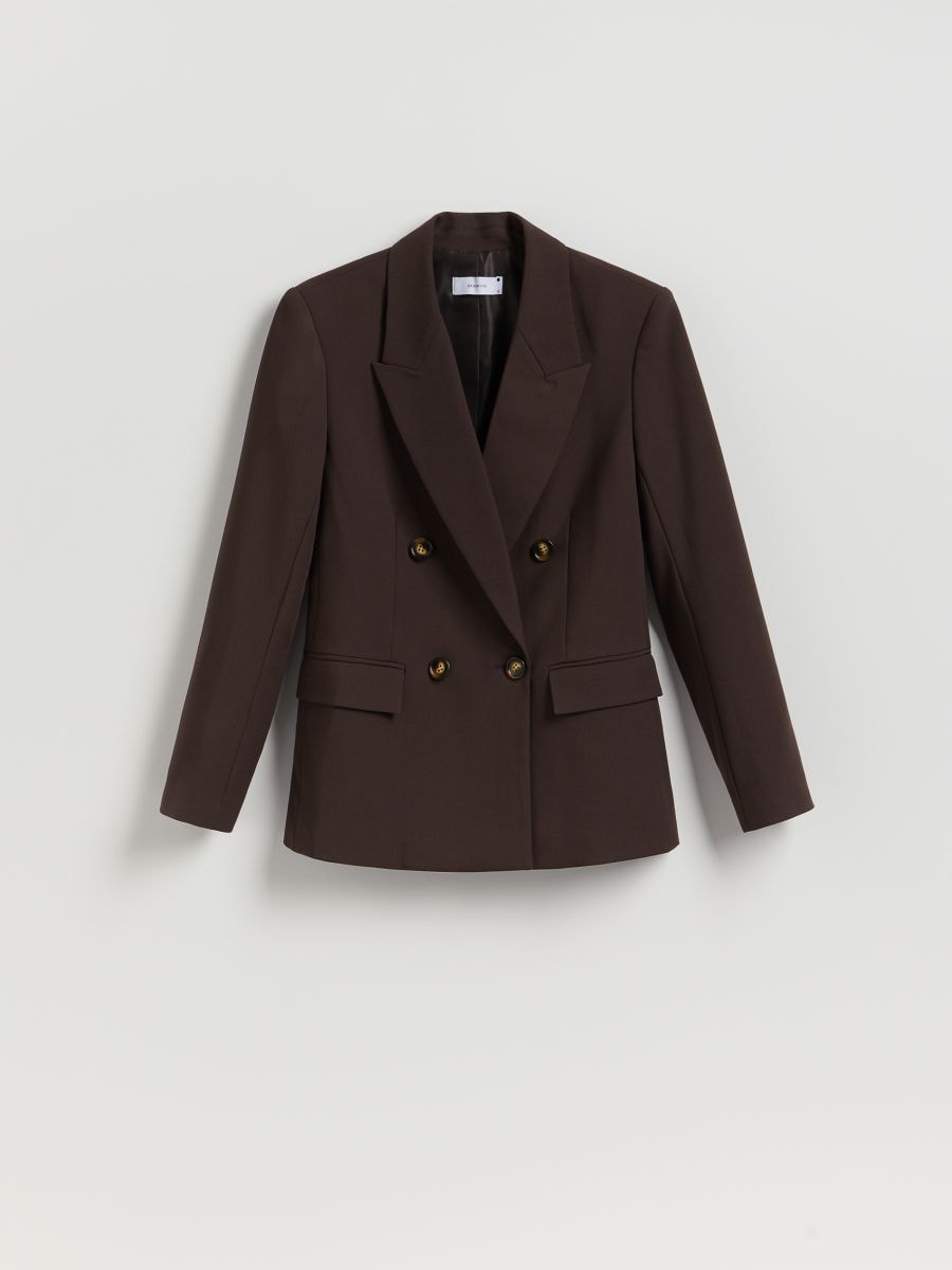 Double-breasted jacket - dark brown - RESERVED
