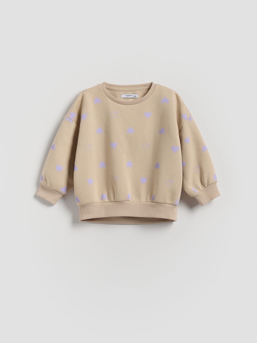 Patterned cotton sweatshirt - beige - RESERVED