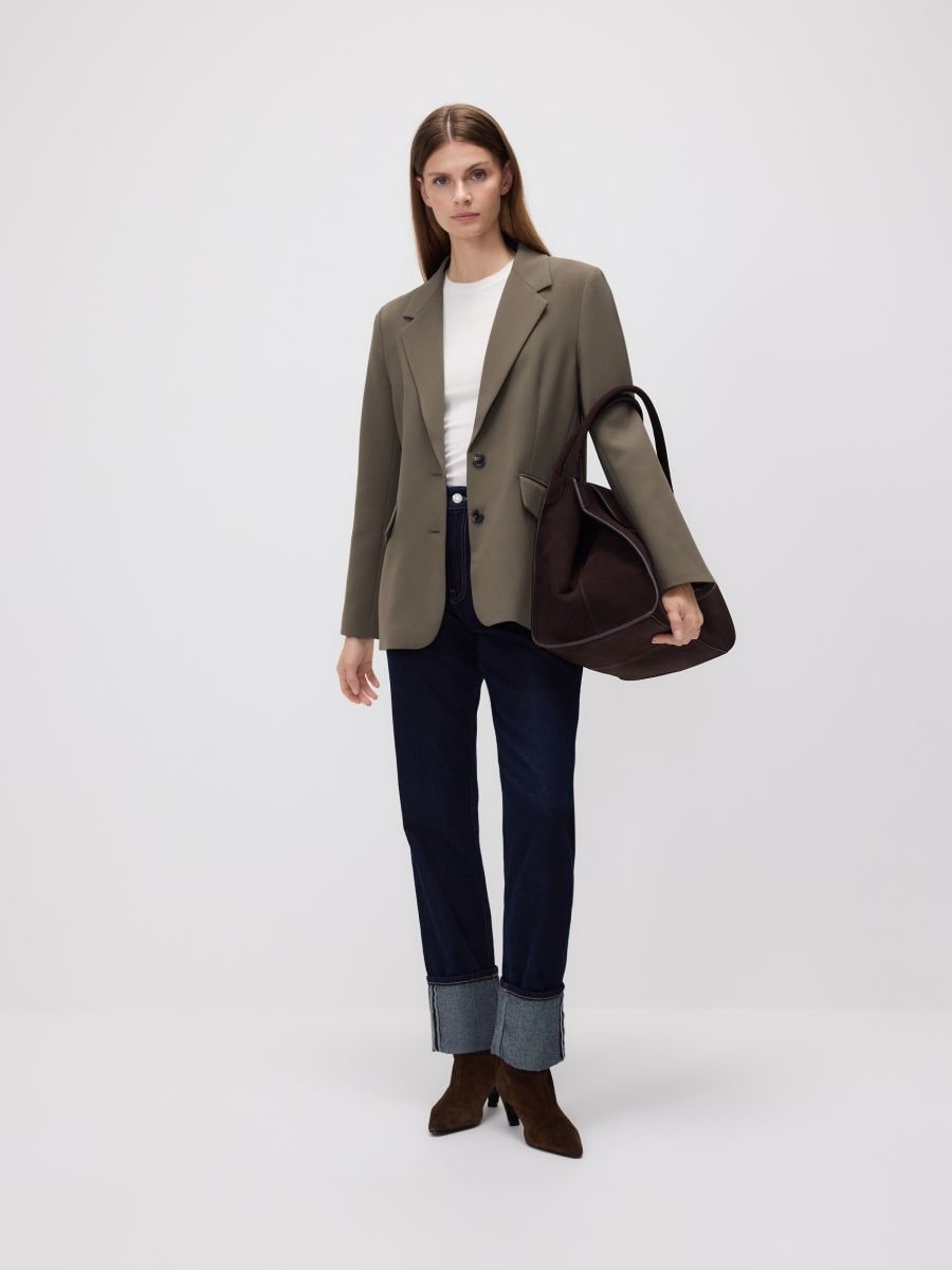 Single-breasted viscose blend blazer - green - RESERVED