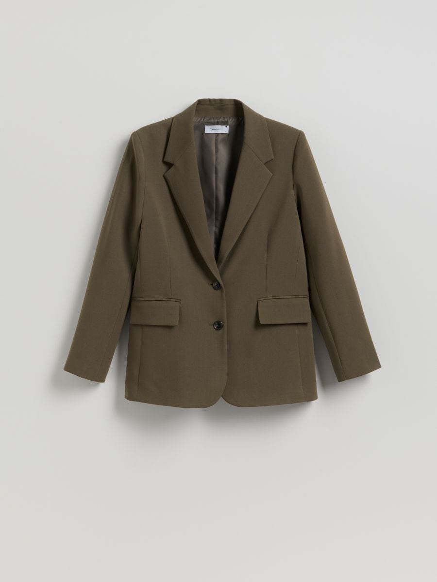 Single-breasted viscose blend blazer - green - RESERVED