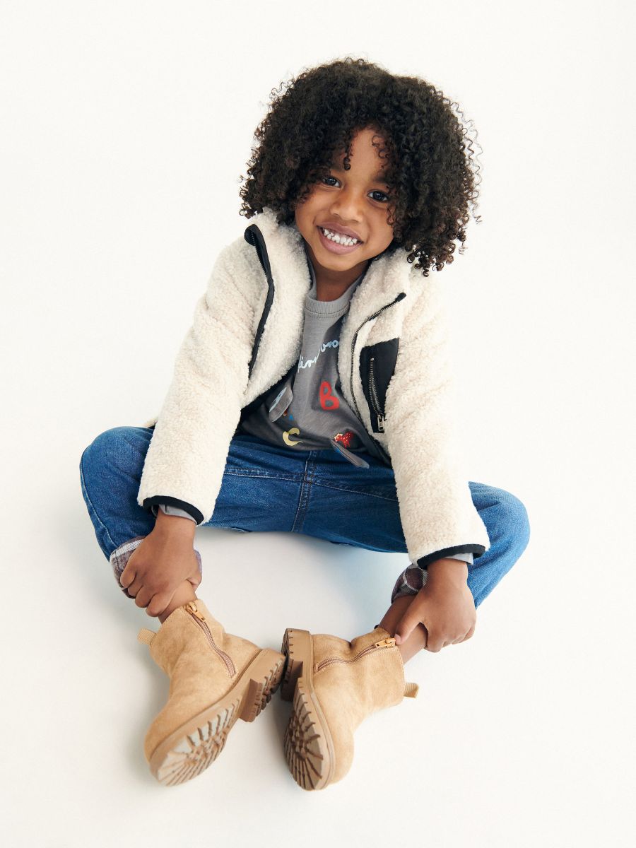 Sherpa jacket with stand up collar - cream - RESERVED - 3