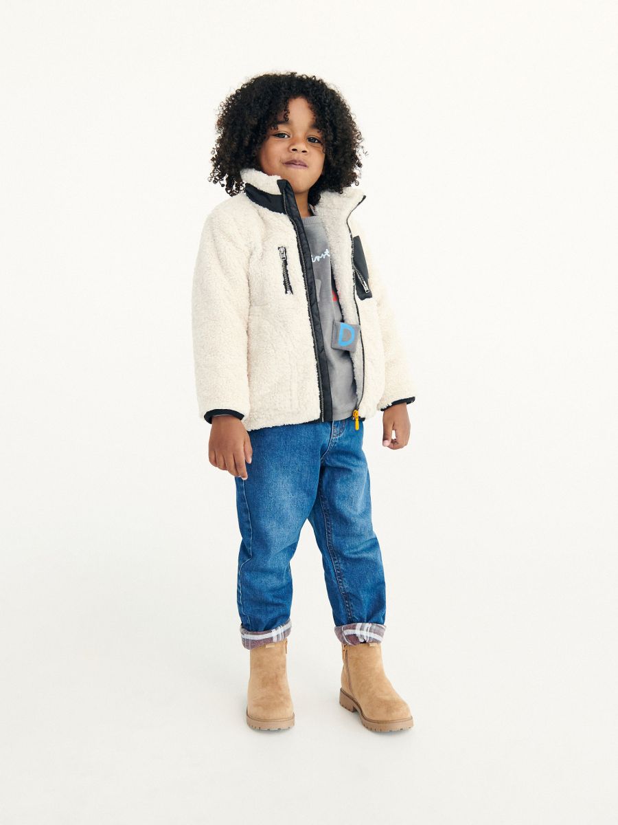Sherpa jacket with stand up collar - cream - RESERVED - 4