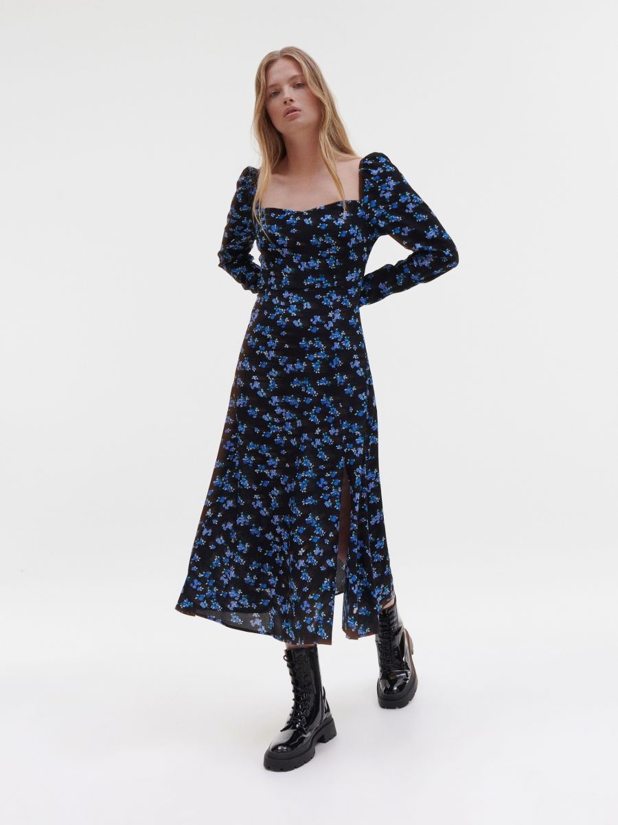 Robe en viscose à motif - Noir - RESERVED - 3