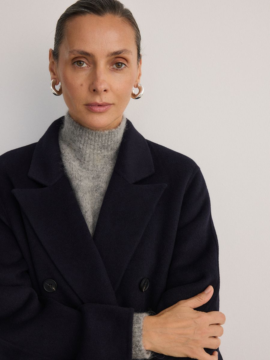 Double face kaput s duplim kopčanjem s mešavinom vune - mornarsko - RESERVED - 4
