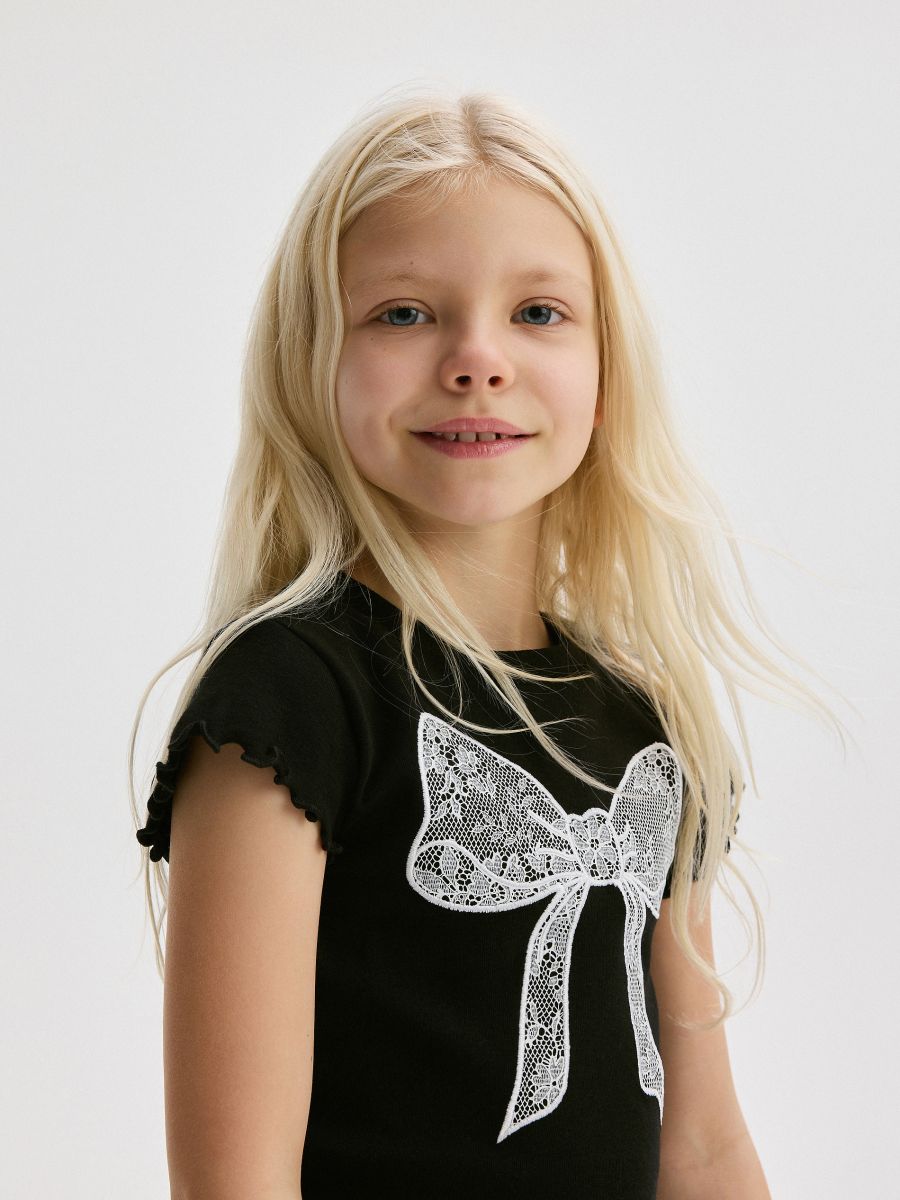 T-shirt with with bow detail - black - RESERVED - 4