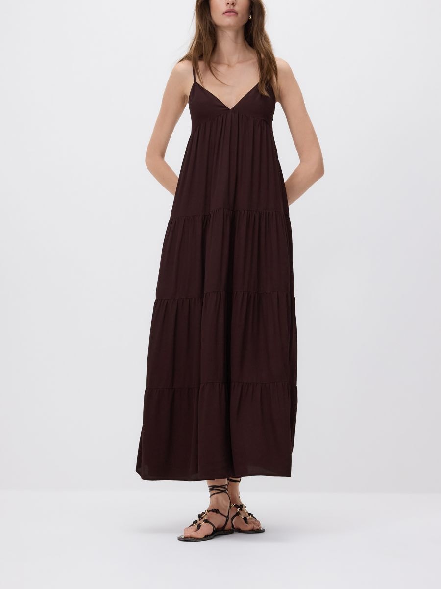 Midikleid mit hohem Viskoseanteil - kaffee - RESERVED