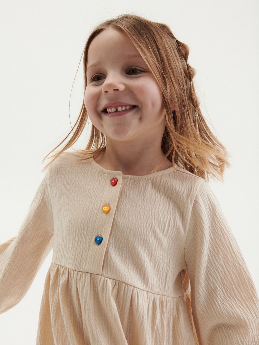 Dress with decorated buttons - beige - RESERVED - 9