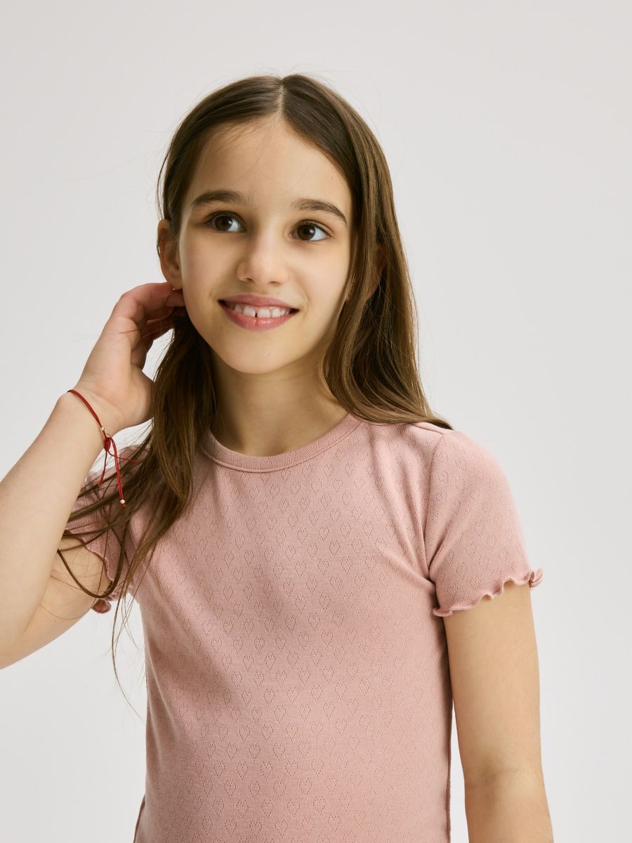 Openwork t-shirt - pastel pink - RESERVED - 2