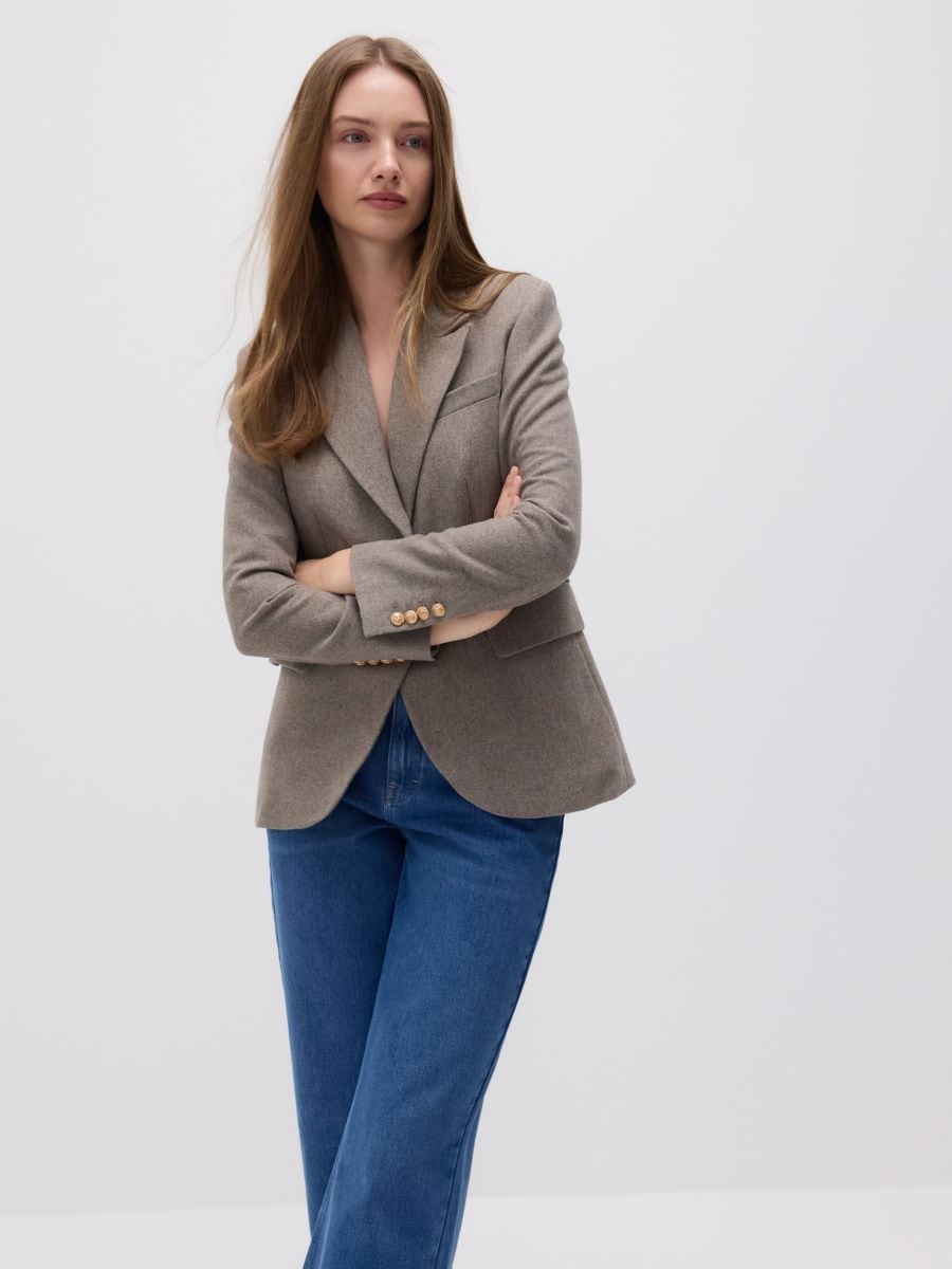 Single-breasted blazer with wool blend - beige - RESERVED - 3