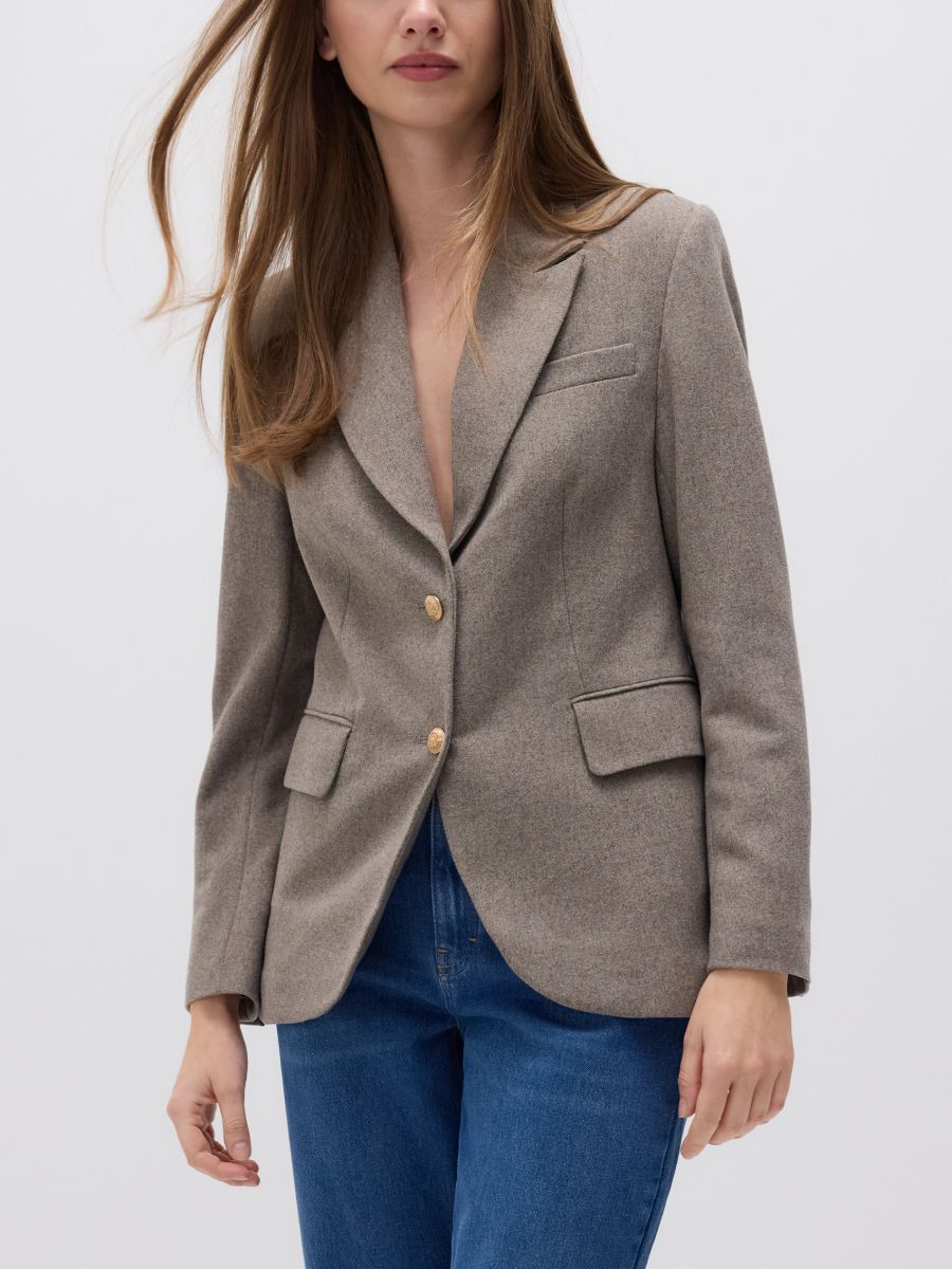 Single-breasted blazer with wool blend - beige - RESERVED - 4